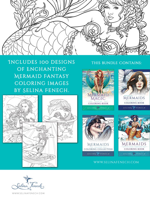 Gothic Mermaid Dragon Coloring Book Page